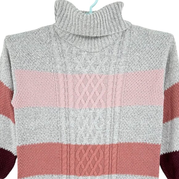 By & By Women's Pullover Striped Knit Grey/Pink Turtleneck Long Sweater XXL NWT - Picture 3 of 11